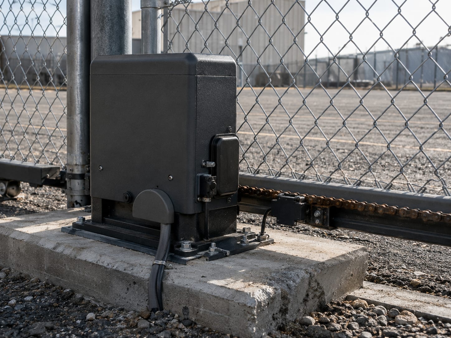 automated sliding gate operator smart entry system commercial property by Portillo Fences and Gates