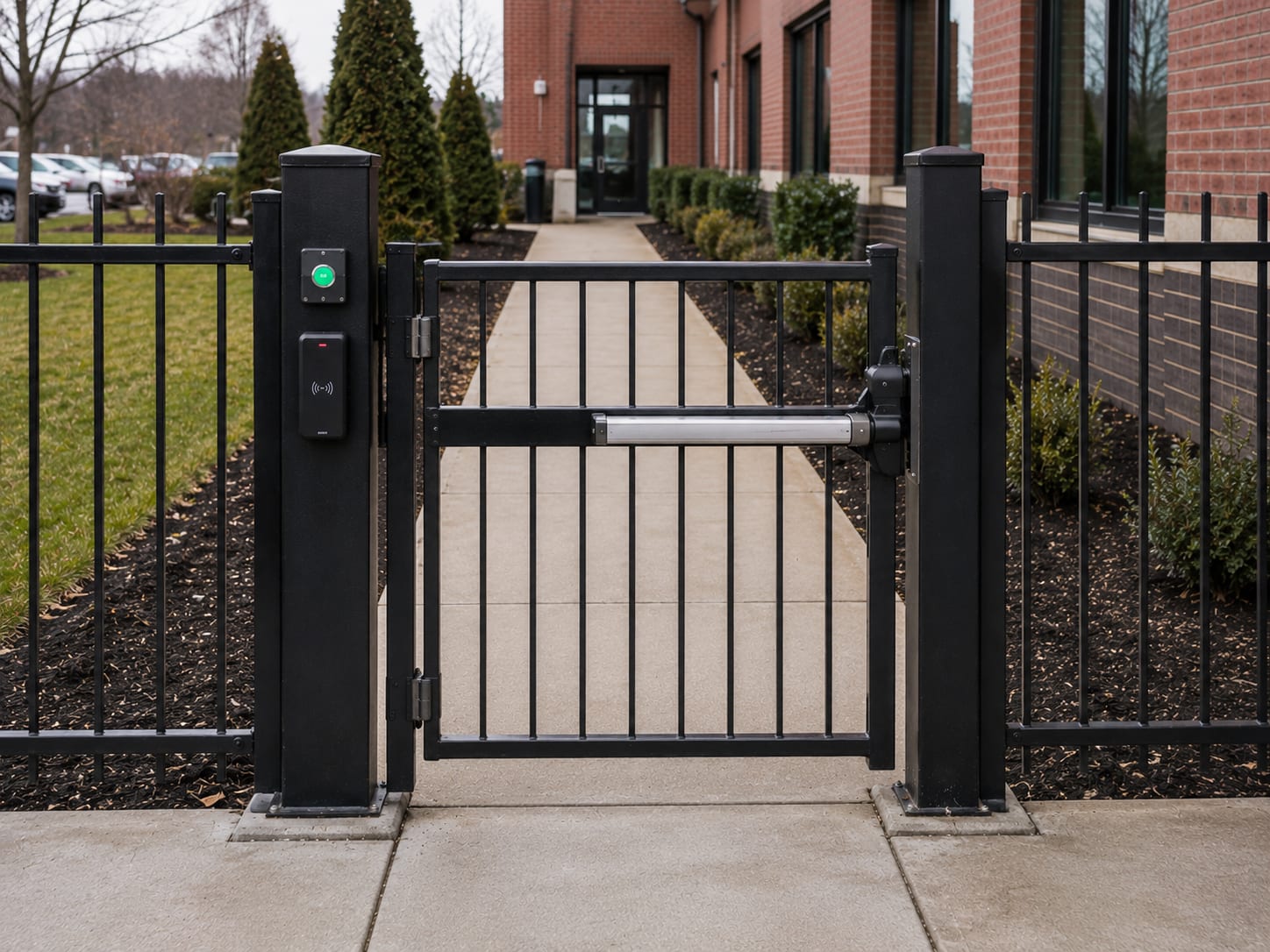 modern smart entry pedestrian gate intercom access panel commercial we by Portillo Fences and Gates