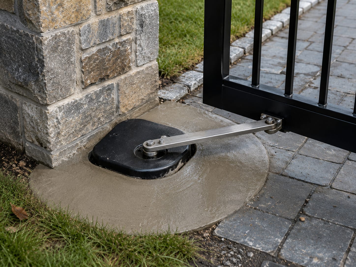 smart entry swing gate arm operator installed residential driveway dut by Portillo Fences and Gates